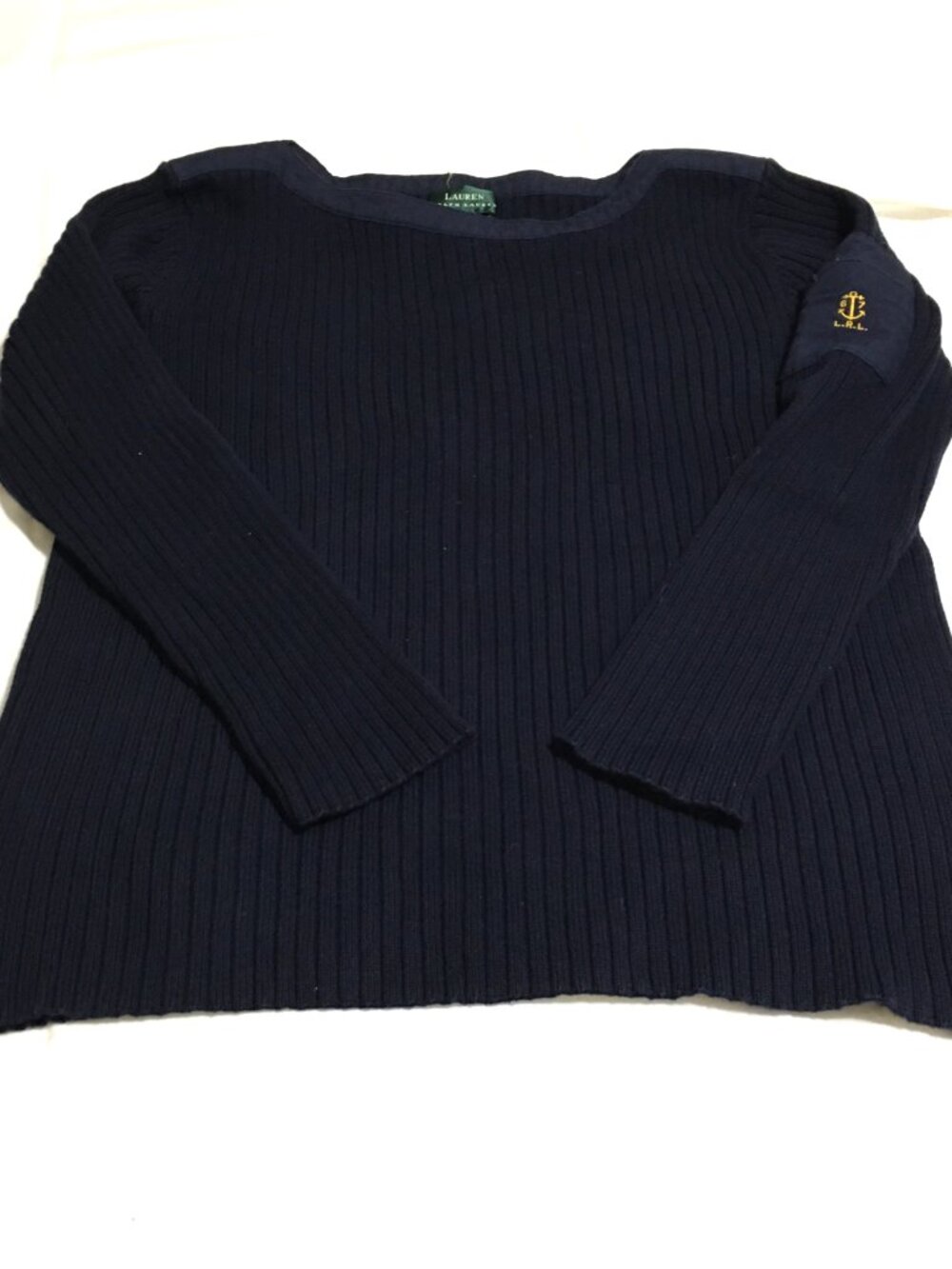 Lauren Ralph Lauren Womens XL Navy Blue Ribbed Sweater Lace Up Sides